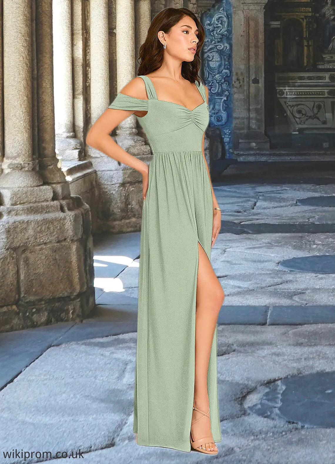 Elise A-Line Pleated Luxe Knit Floor-Length Dress Agave SWKP0022742