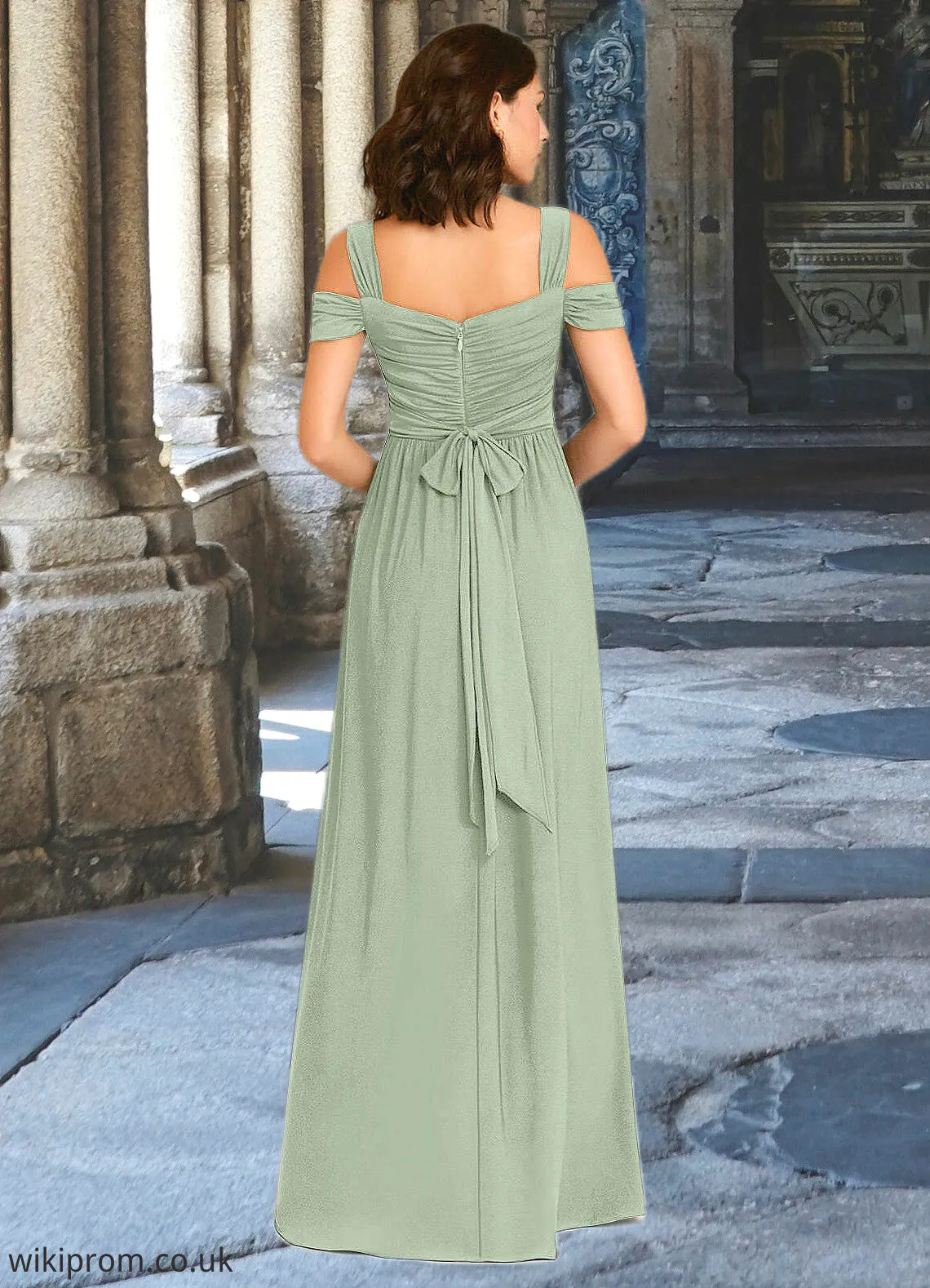 Elise A-Line Pleated Luxe Knit Floor-Length Dress Agave SWKP0022742