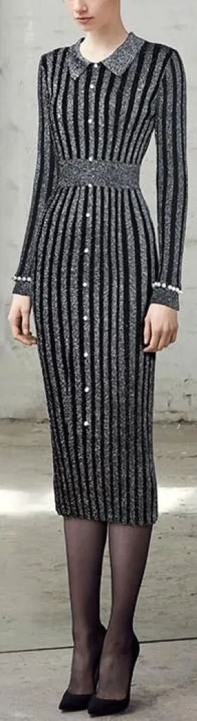 Embellished Paneled Knit Dress