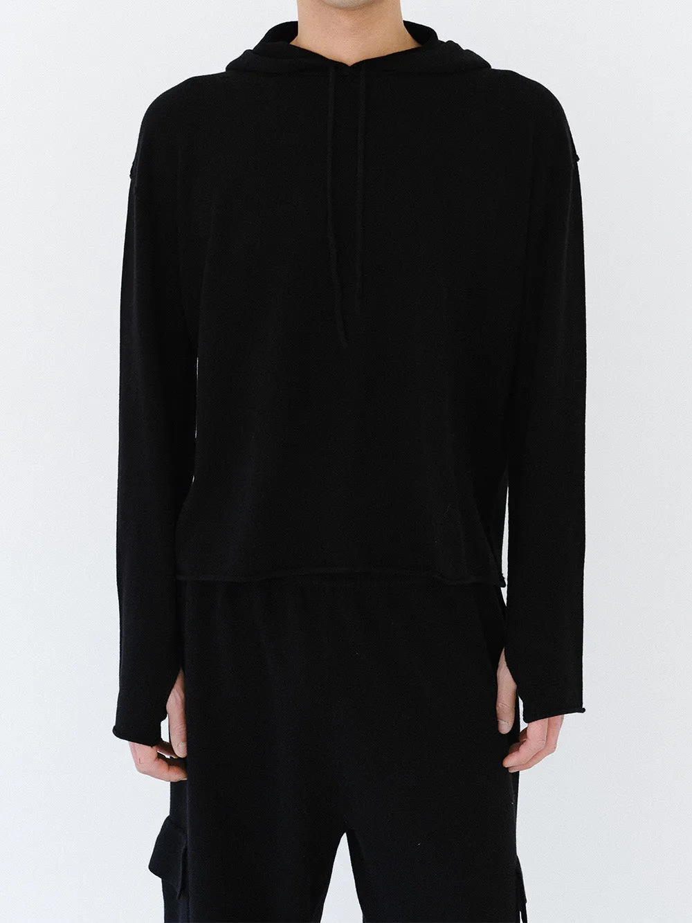 (EQUILIBRIUM) (UNISEX) ETHAN CASHMERE WOOL HOODIE KNIT (CHARCOAL)