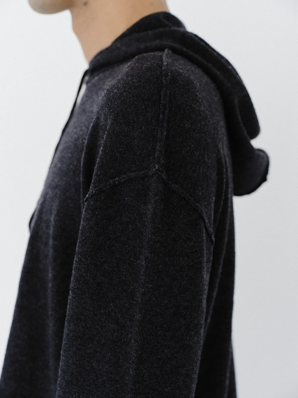 (EQUILIBRIUM) (UNISEX) ETHAN CASHMERE WOOL HOODIE KNIT (CHARCOAL)