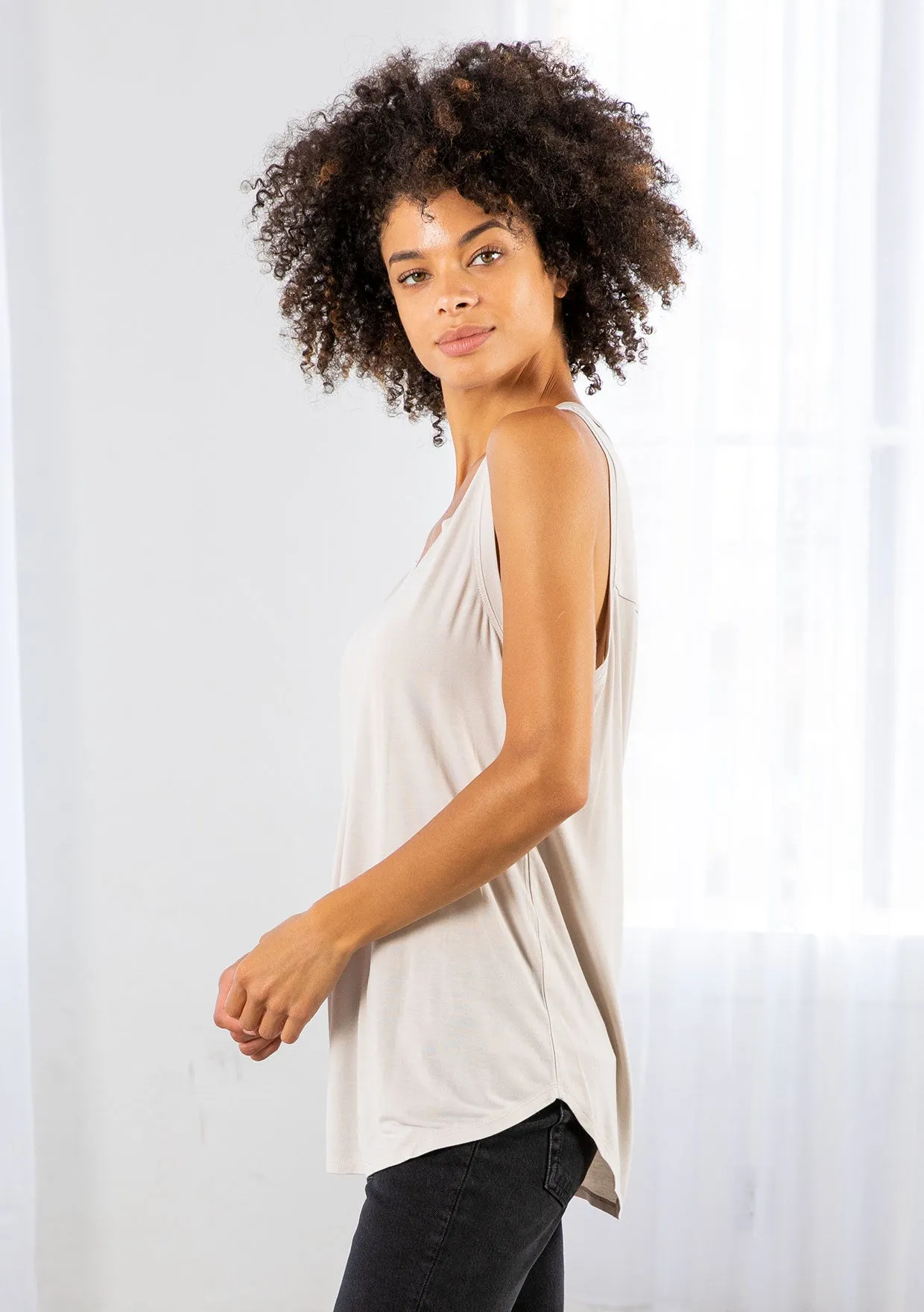 Essential V Neck Shoulder Cut Out Tank Top
