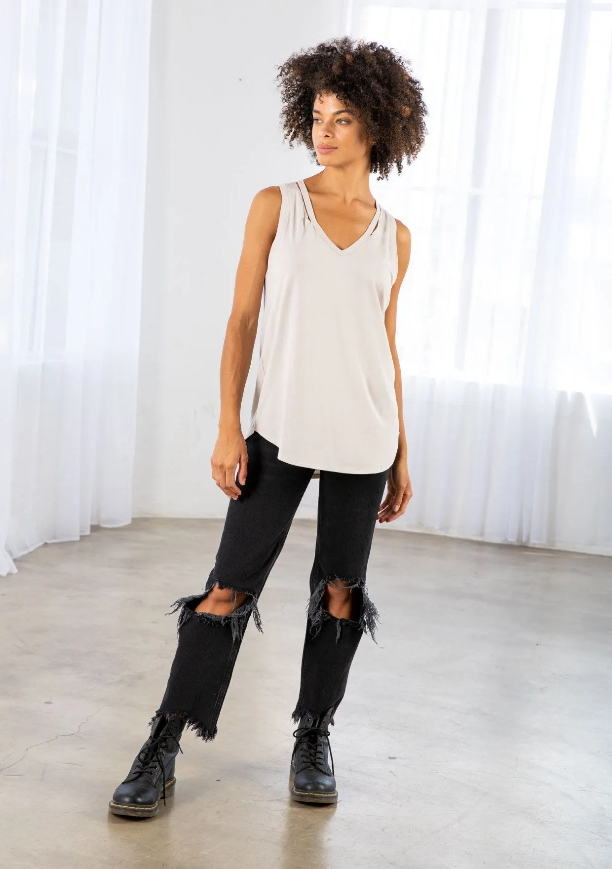 Essential V Neck Shoulder Cut Out Tank Top