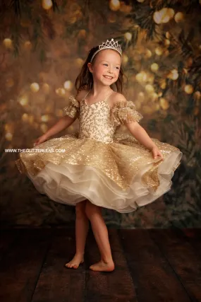 Euc "Glimmering" Gold Leaf- Petal Length Dress (4 Year - Petite 5 Year)