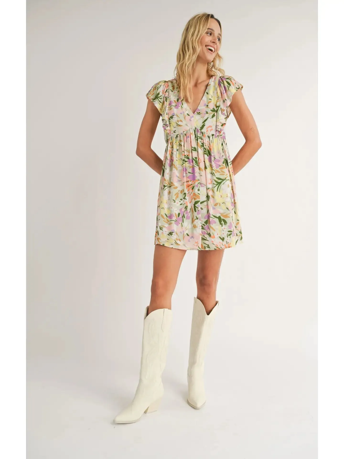 Flower Field V Neck Mini Dress