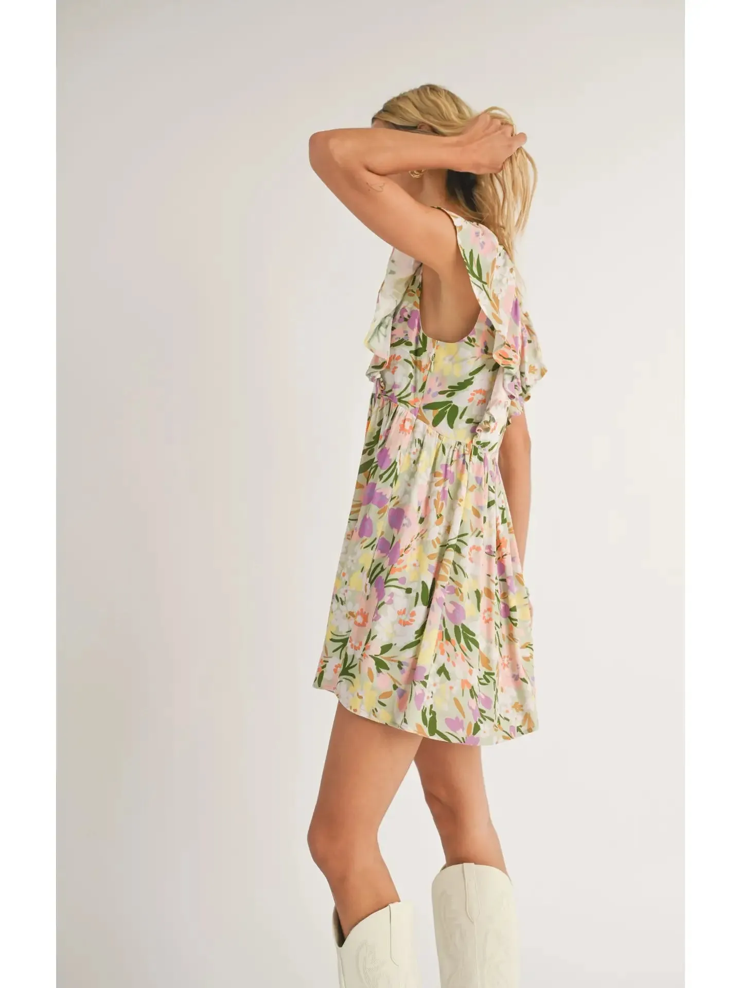 Flower Field V Neck Mini Dress