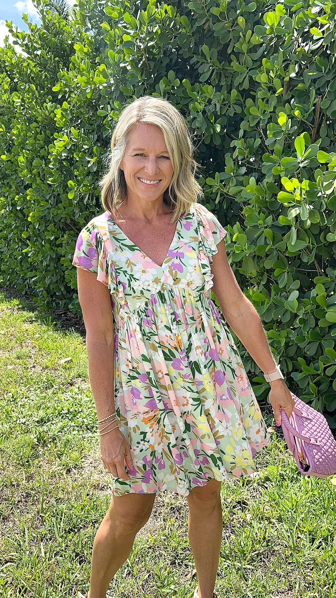 Flower Field V Neck Mini Dress