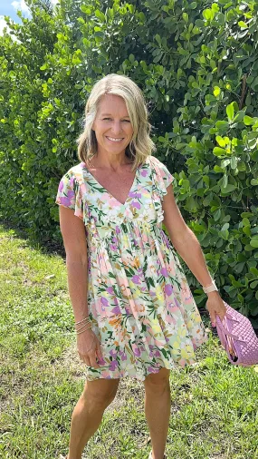 Flower Field V Neck Mini Dress