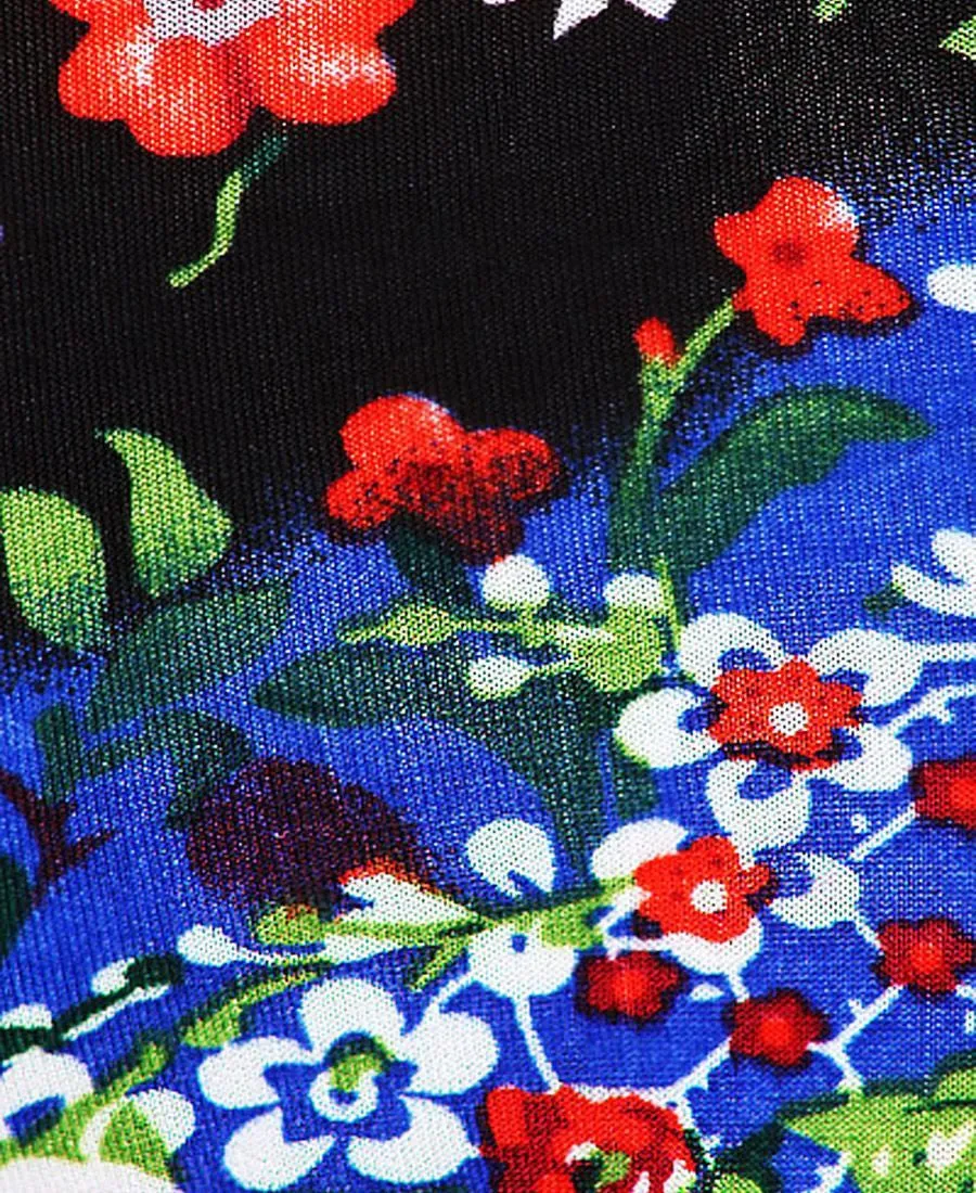 Foldover Palazzo Pants Bohemian Floral Blue Black
