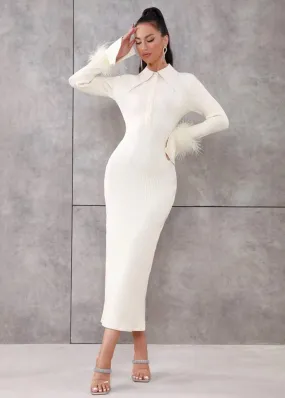 Fuzzy Cuff Polo Neck Bodycon Dress
