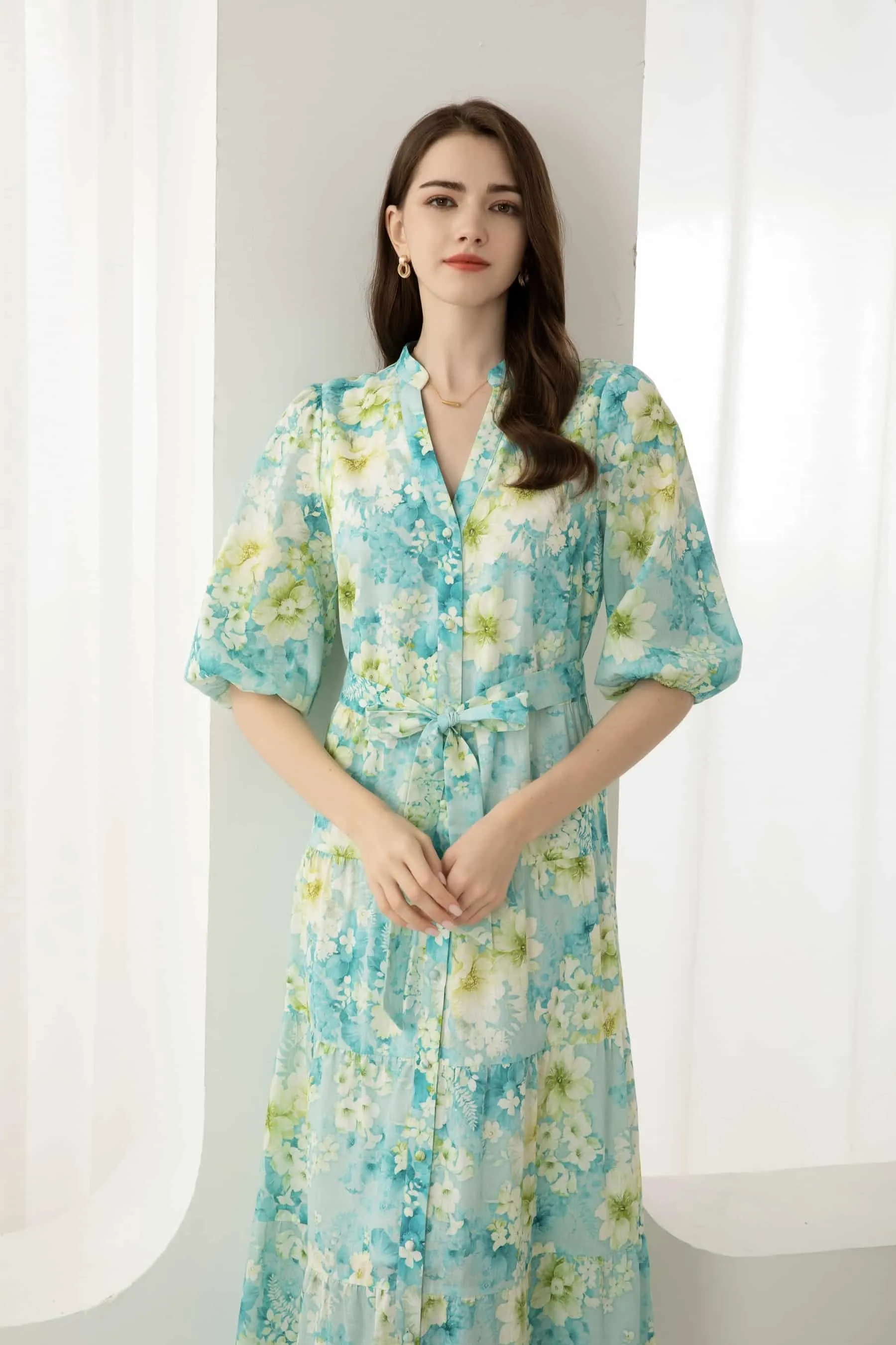 GDS Brielle Floral Linen Dress | Blue