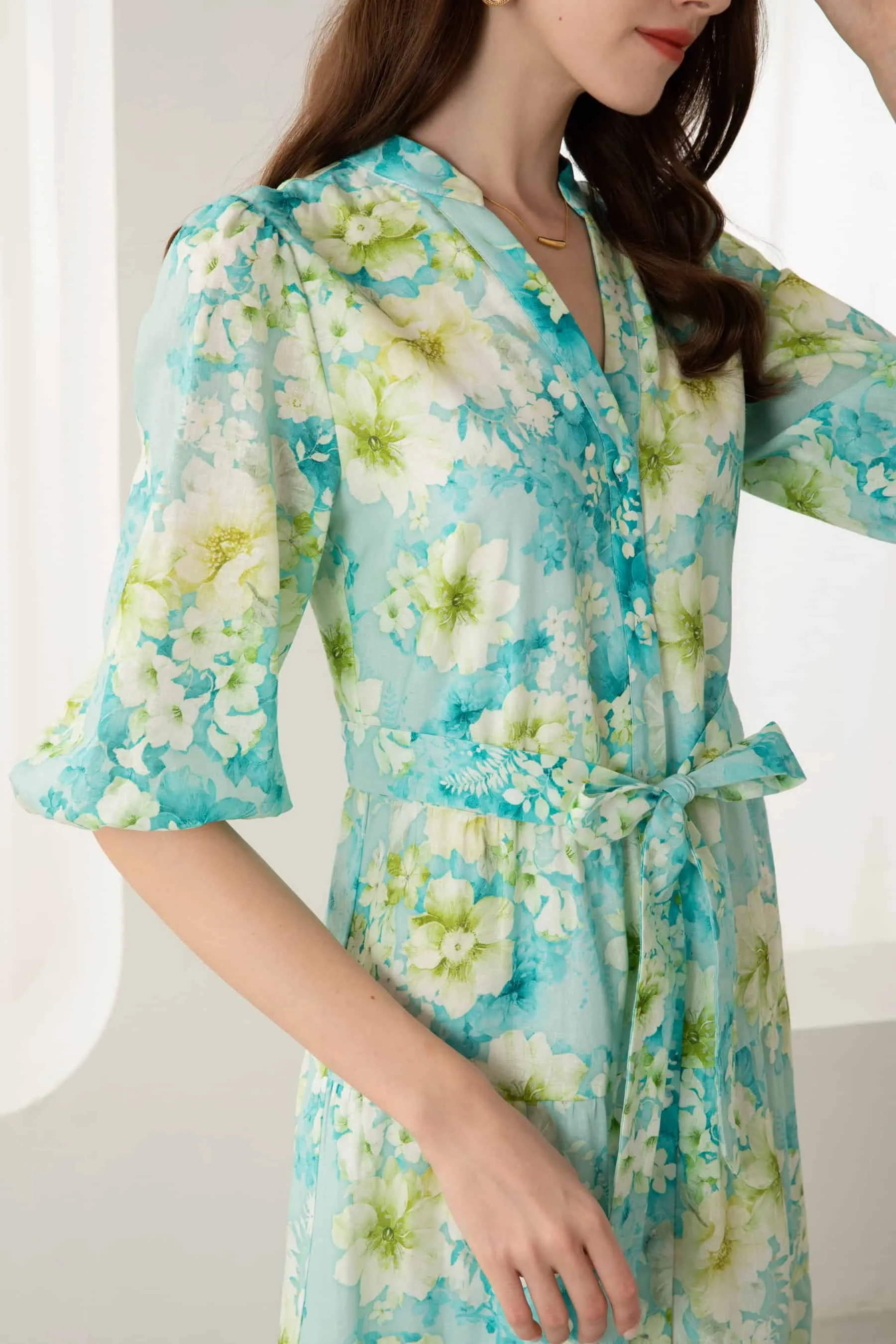 GDS Brielle Floral Linen Dress | Blue