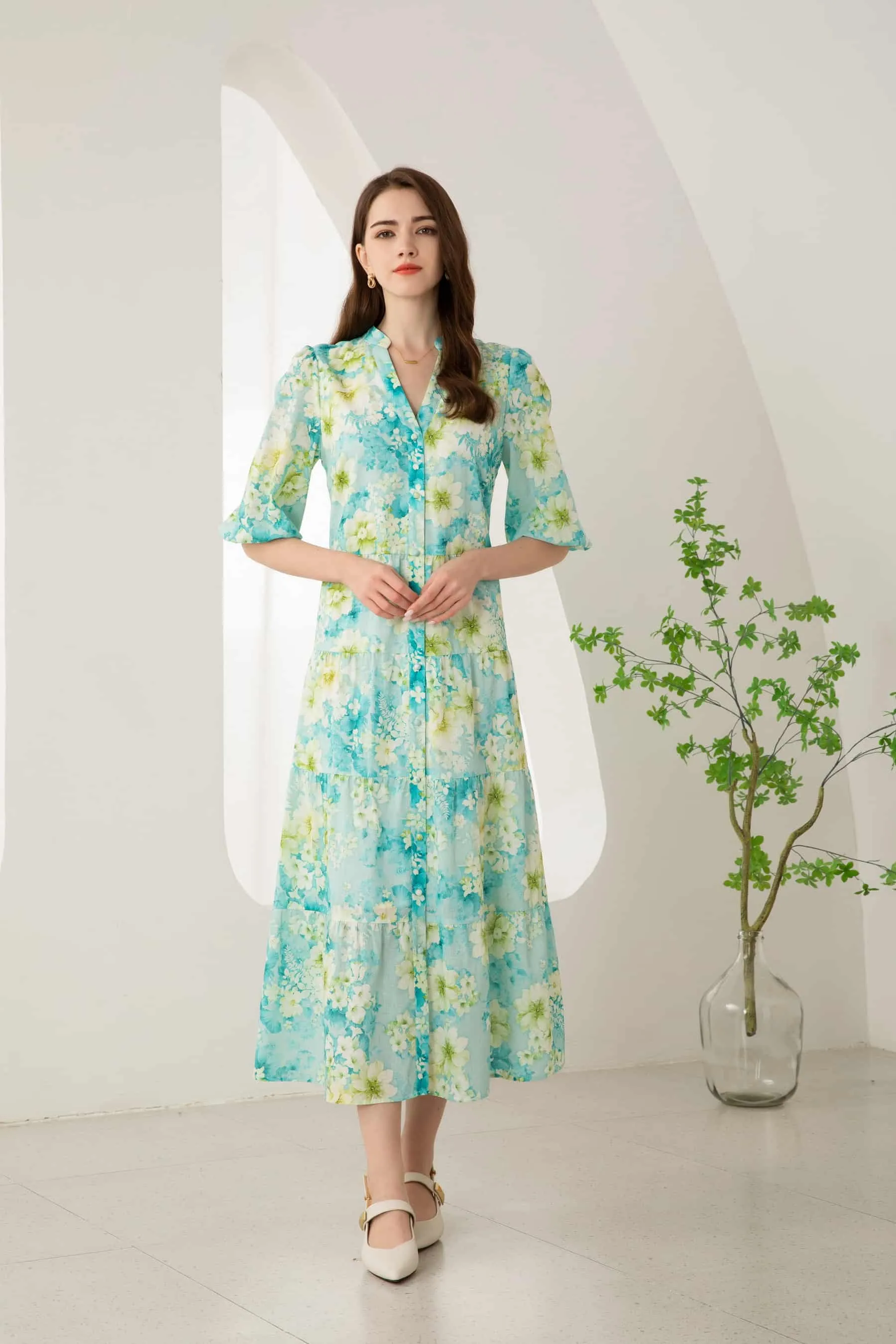 GDS Brielle Floral Linen Dress | Blue