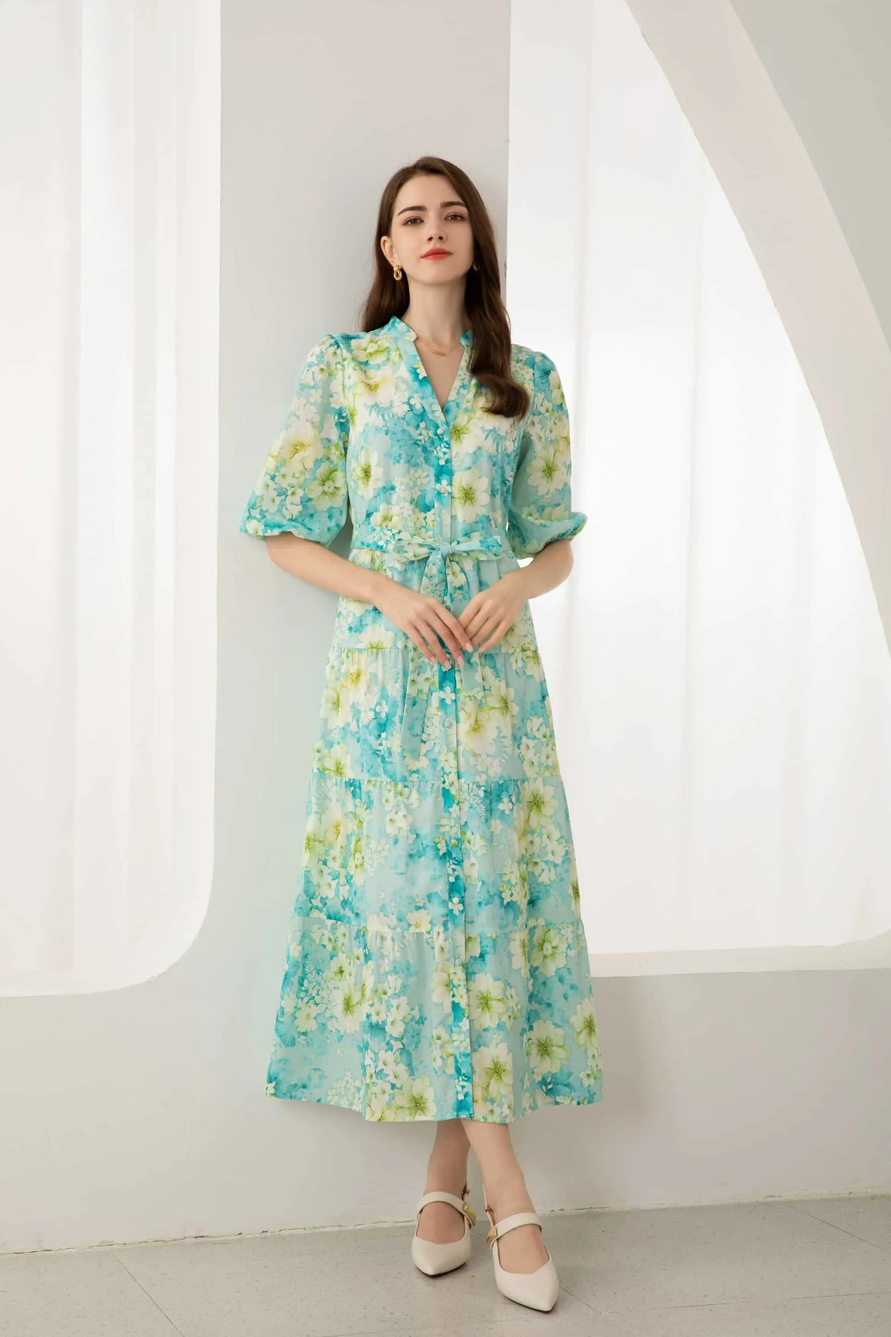 GDS Brielle Floral Linen Dress | Blue