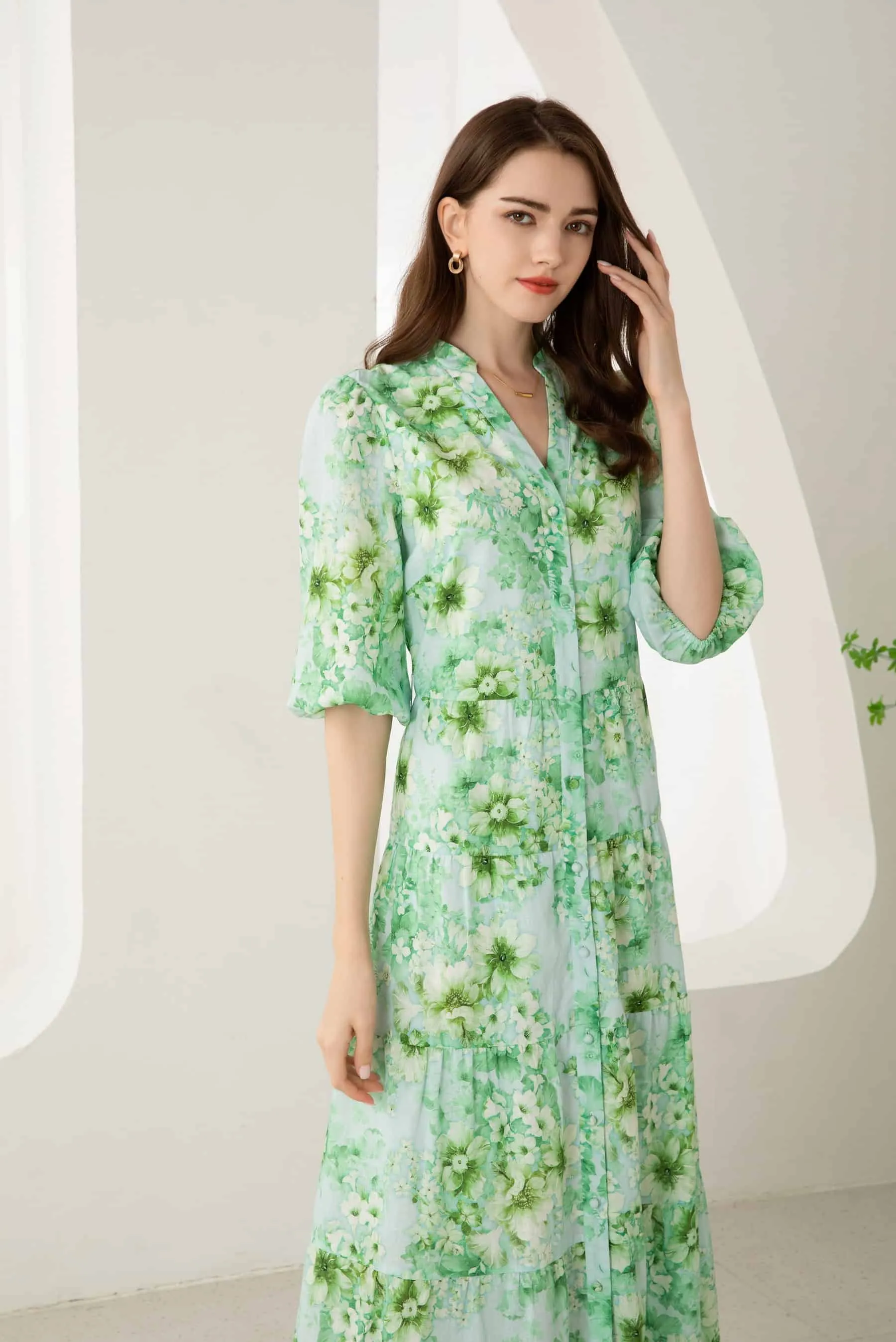 GDS Brielle Floral Linen Dress | Green Ash