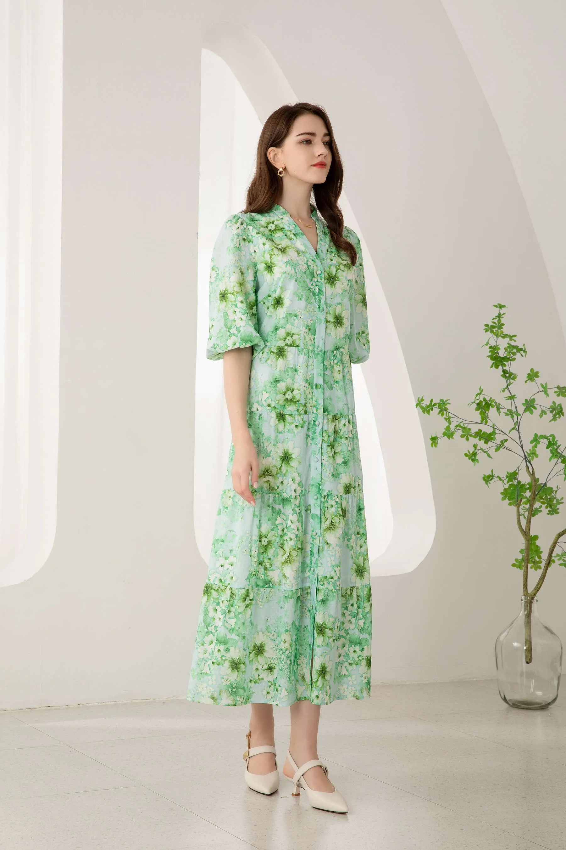 GDS Brielle Floral Linen Dress | Green Ash