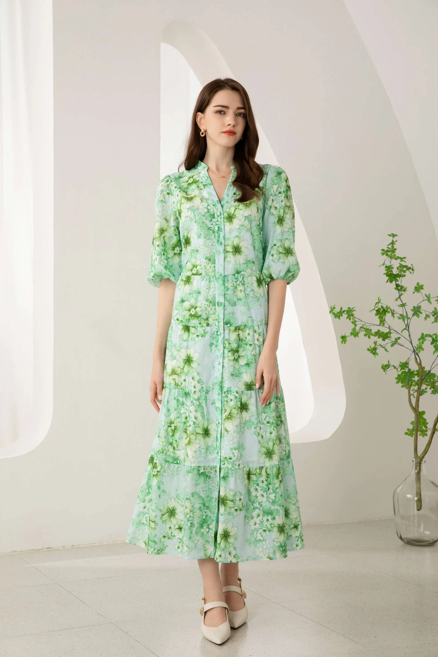 GDS Brielle Floral Linen Dress | Green Ash