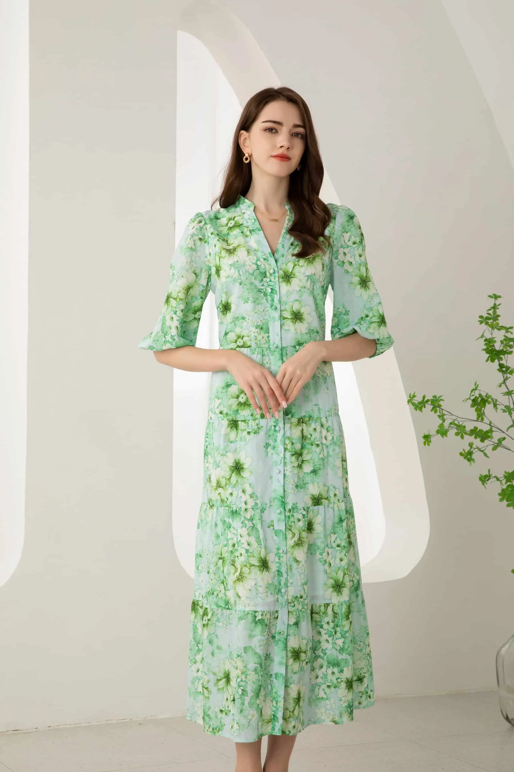 GDS Brielle Floral Linen Dress | Green Ash