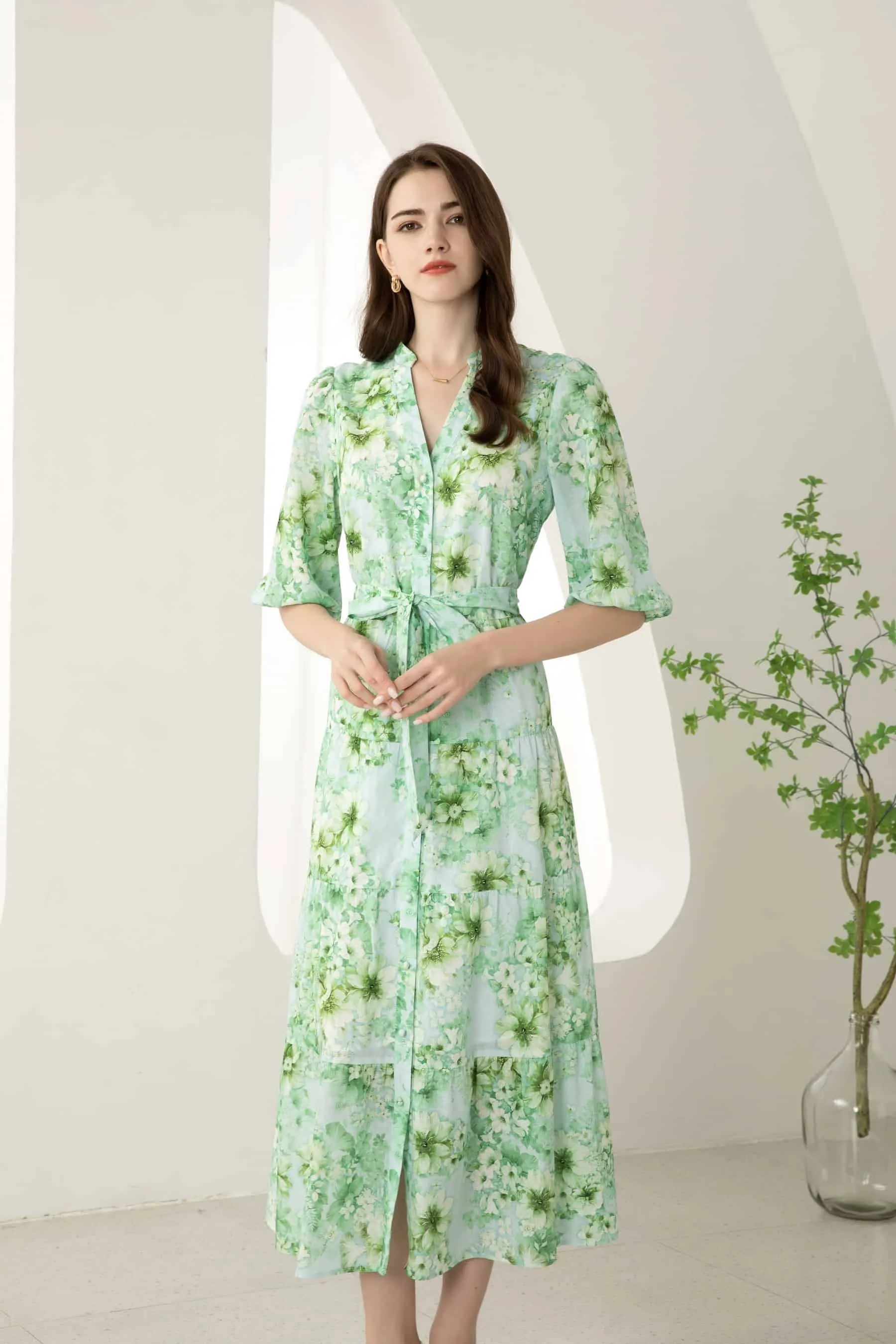 GDS Brielle Floral Linen Dress | Green Ash