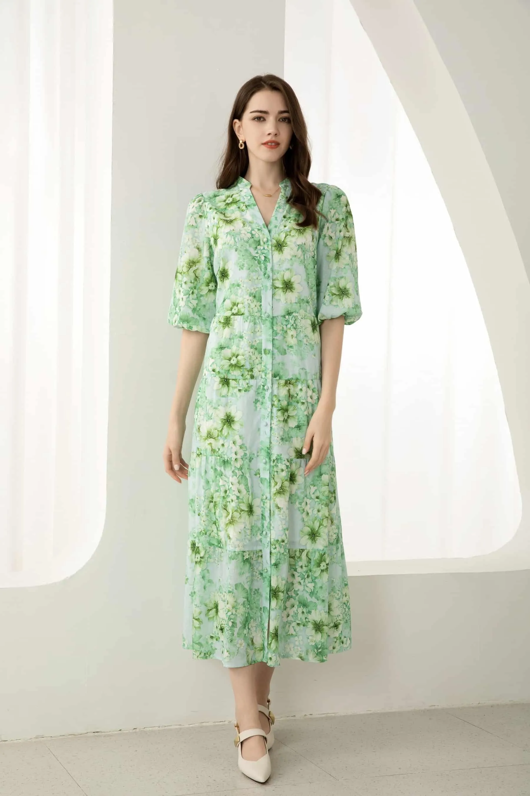 GDS Brielle Floral Linen Dress | Green Ash