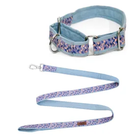 Geometrical Martingale Denim Collar   Leash Set