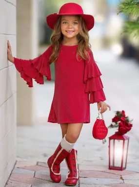 Girls Scarlet Glow Tiered Sleeve Dress