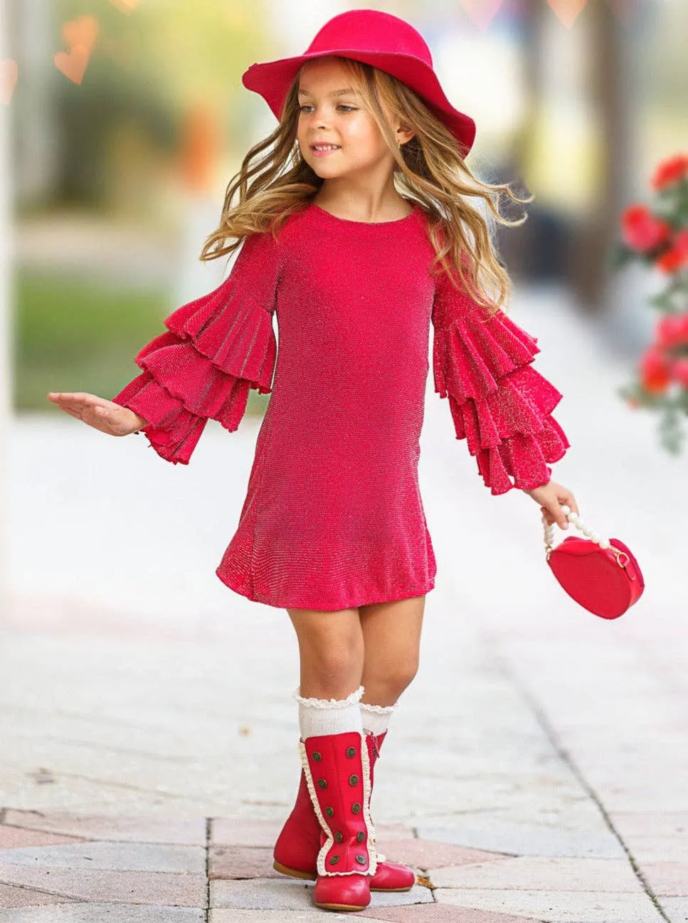 Girls Scarlet Glow Tiered Sleeve Dress