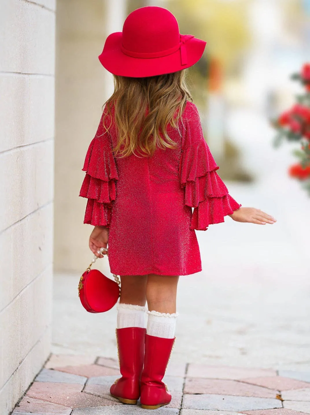 Girls Scarlet Glow Tiered Sleeve Dress