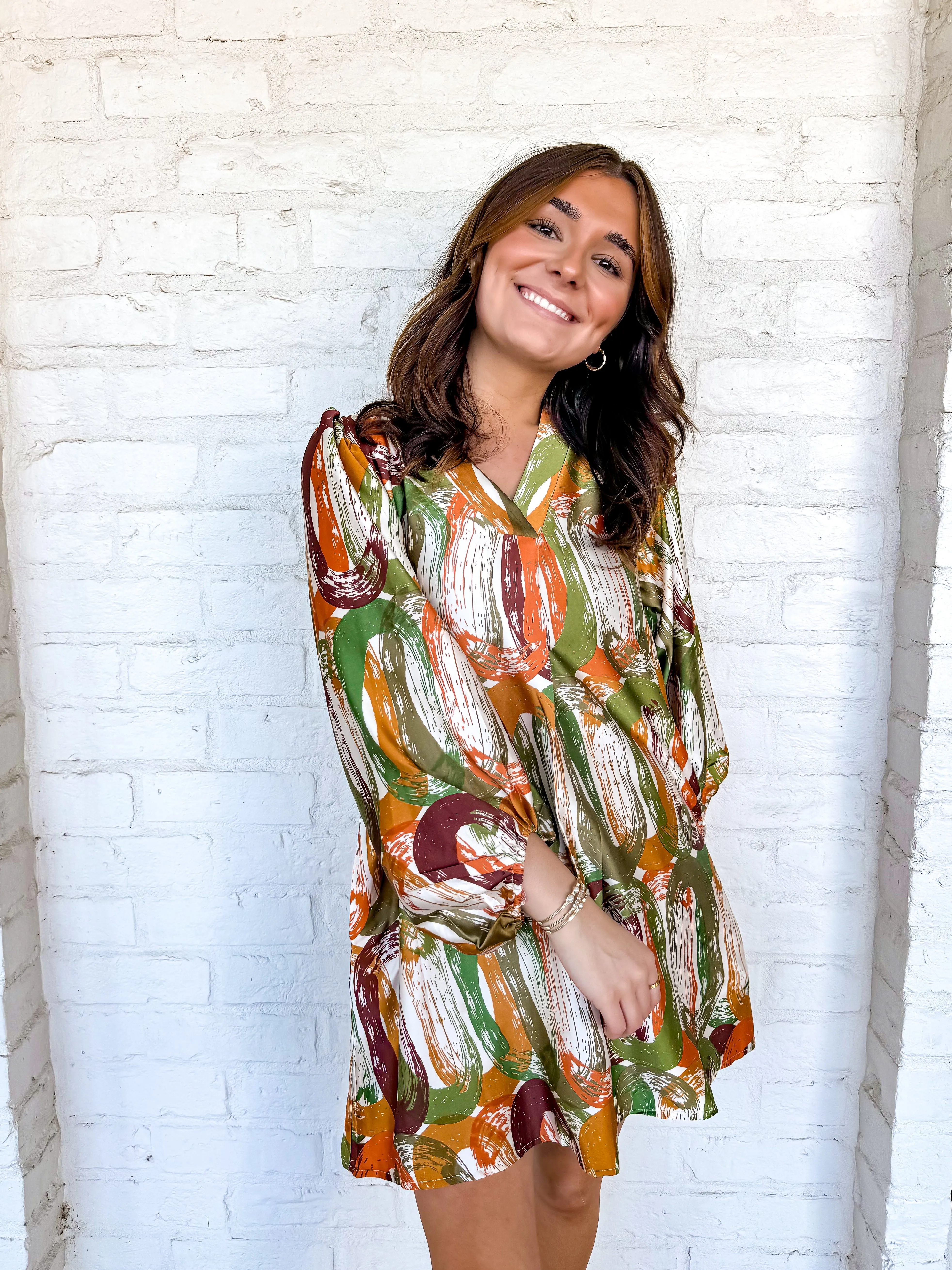 Give In Dress Rust/Olive