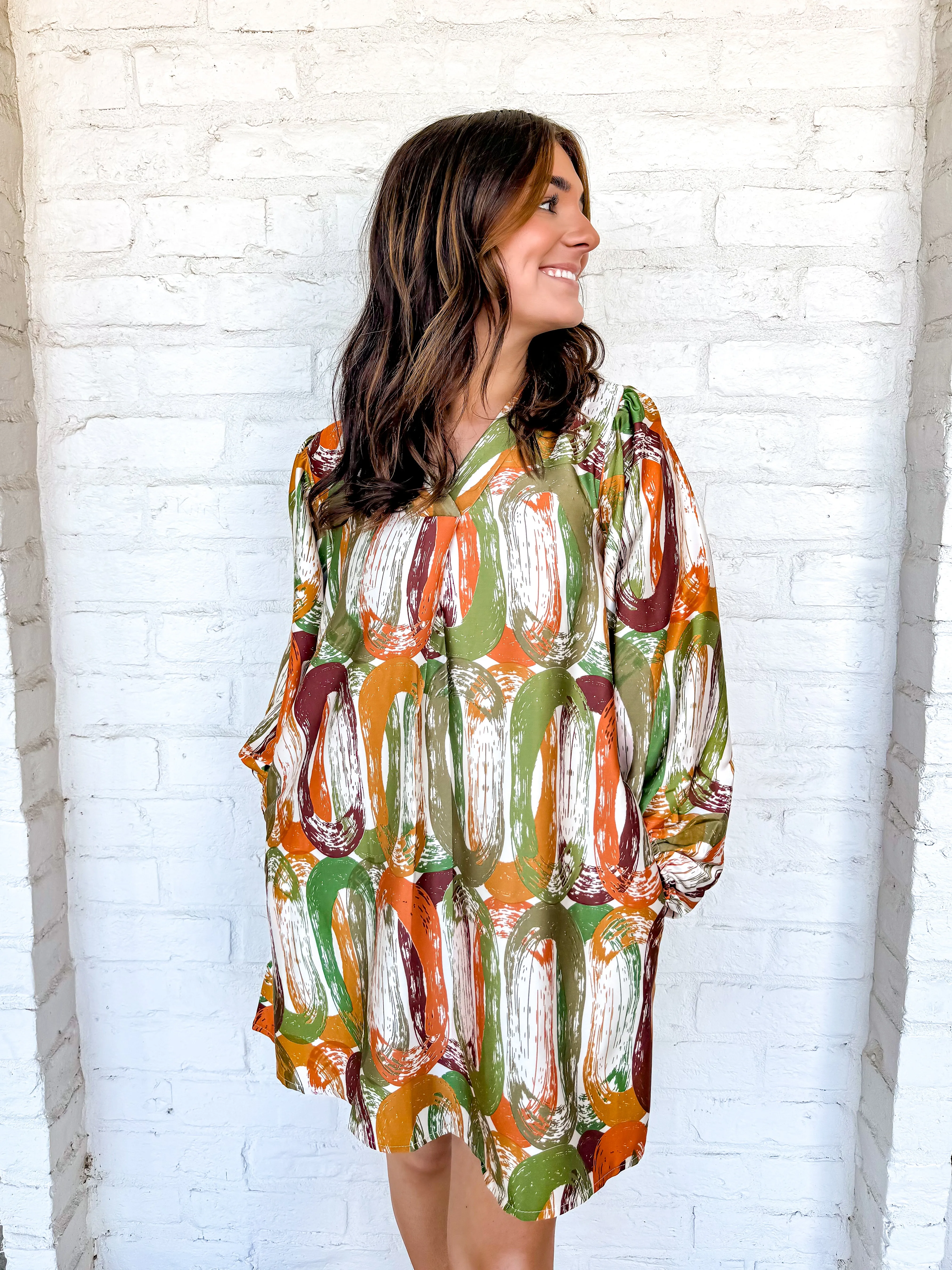 Give In Dress Rust/Olive