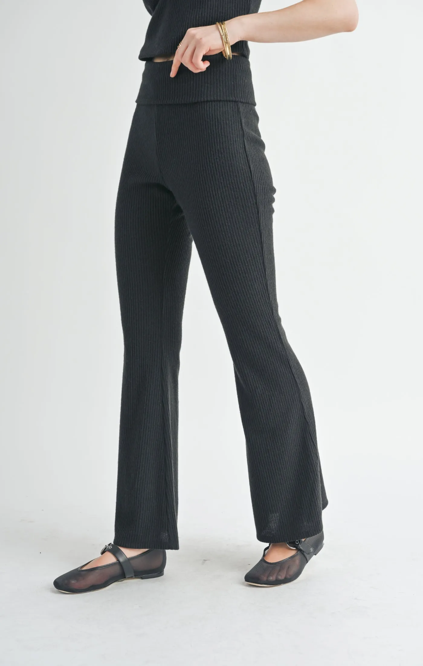 Good For Her Folded Waist Flare Pants | Black
