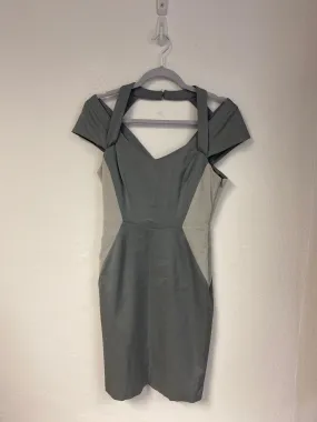 Grey bodycon panel structured dress, Reiss, Size 10 (Viscose, Silk, Elastane, Modal, Polyester)