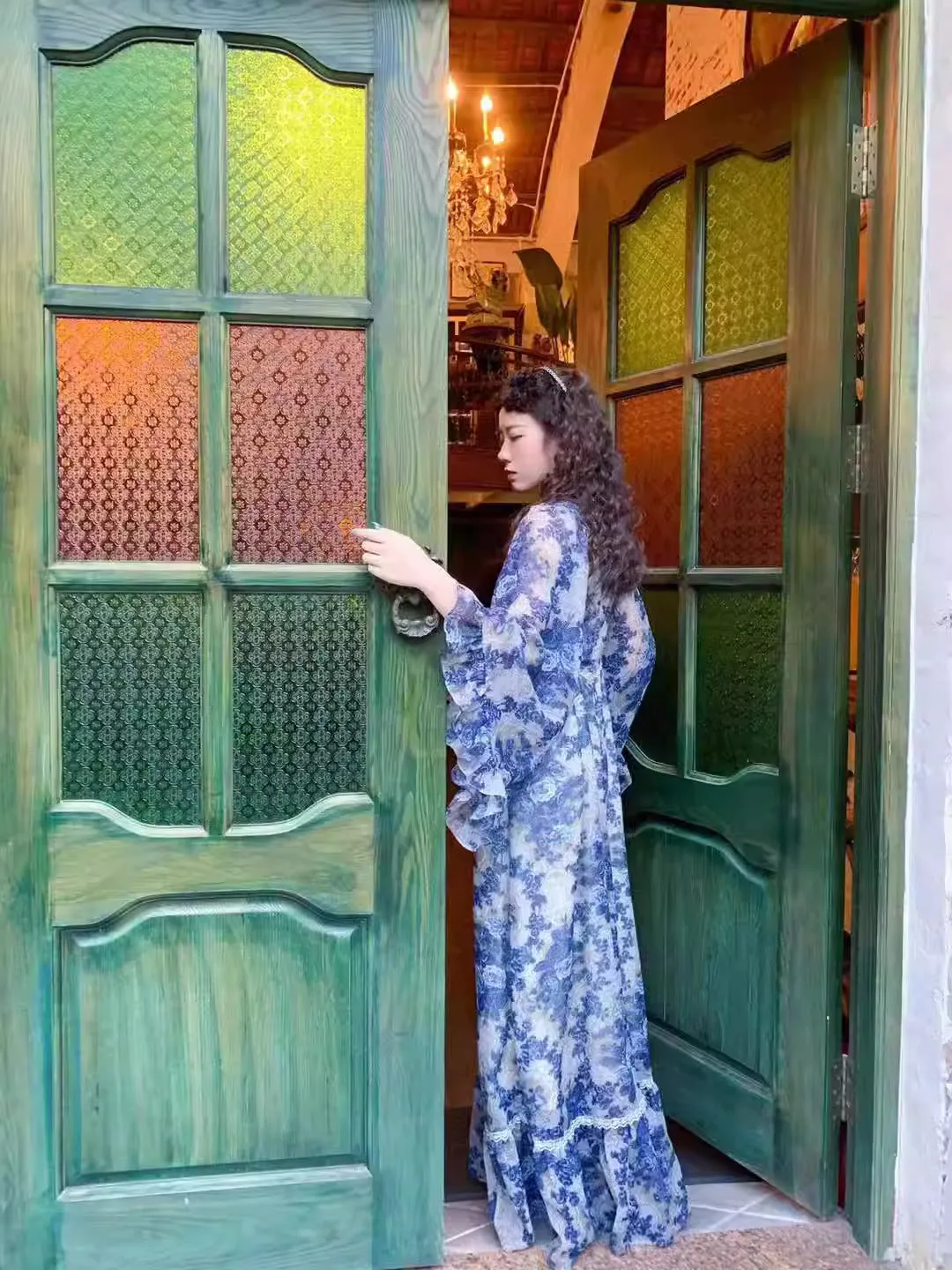 Gunne Sax Remake Floral Trumpet Sleeves Dress