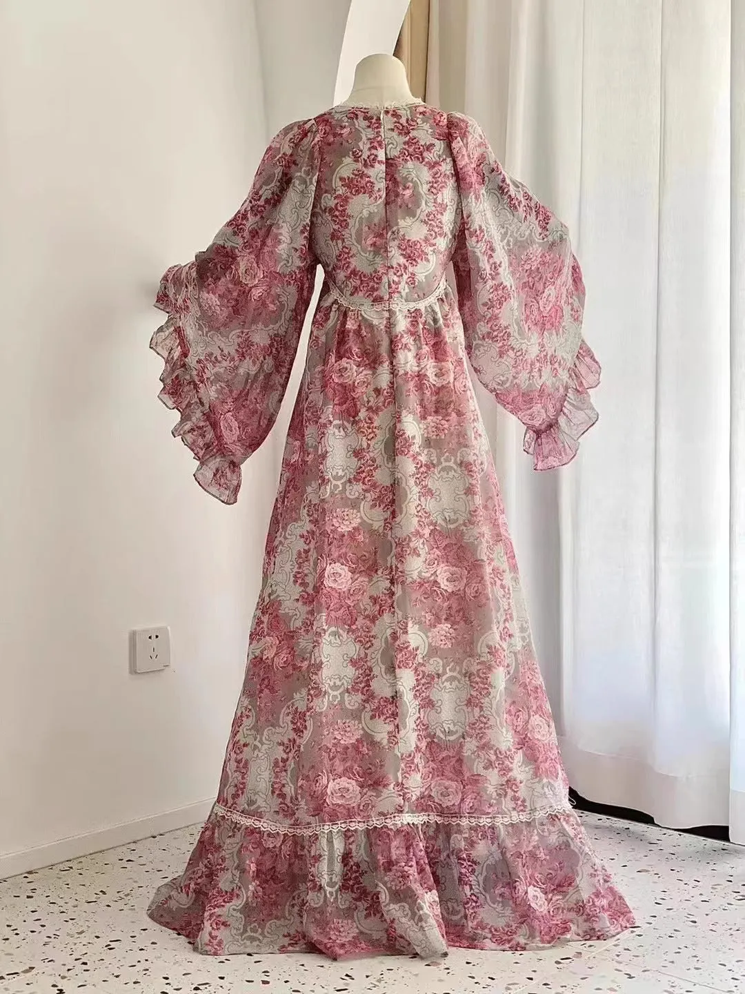 Gunne Sax Remake Floral Trumpet Sleeves Dress