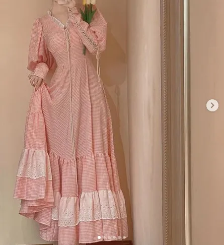 Gunne Sax Remake Pink Gingham Prairie Dress