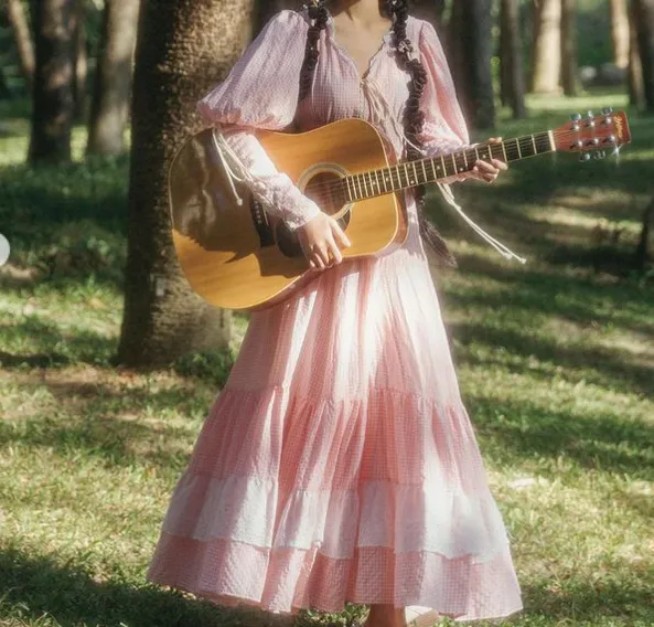 Gunne Sax Remake Pink Gingham Prairie Dress