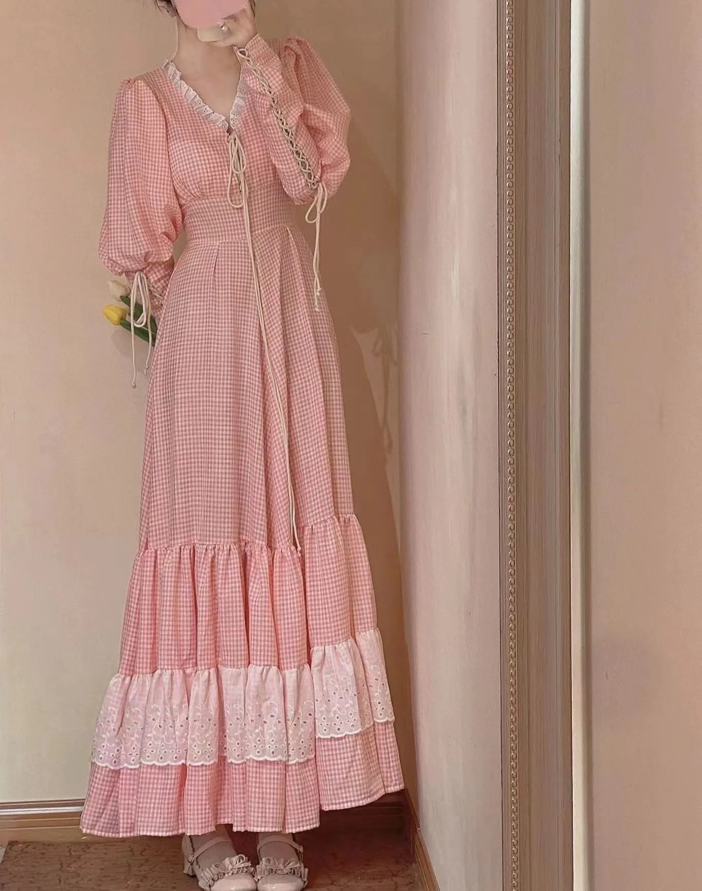 Gunne Sax Remake Pink Gingham Prairie Dress