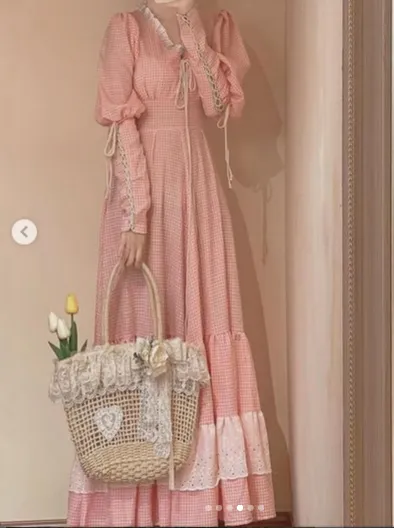 Gunne Sax Remake Pink Gingham Prairie Dress