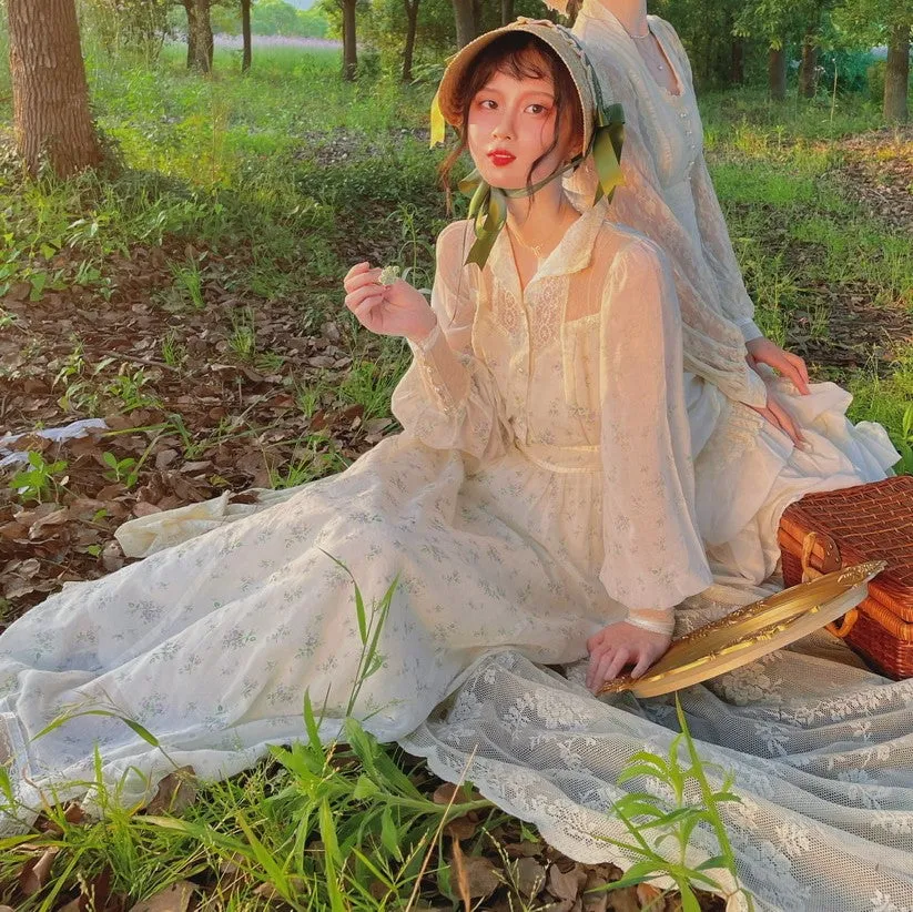 Gunne sax Replica 70s Lace Panel Floral Prairie Dress