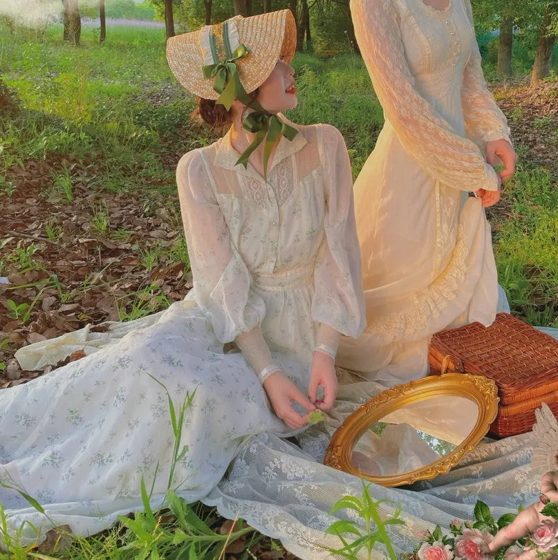 Gunne sax Replica 70s Lace Panel Floral Prairie Dress