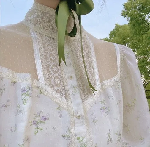Gunne sax Replica 70s Lace Panel Floral Prairie Dress