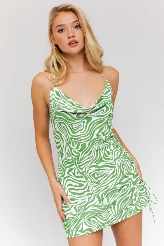 Halter Cowl Neck Side Shirring Dress