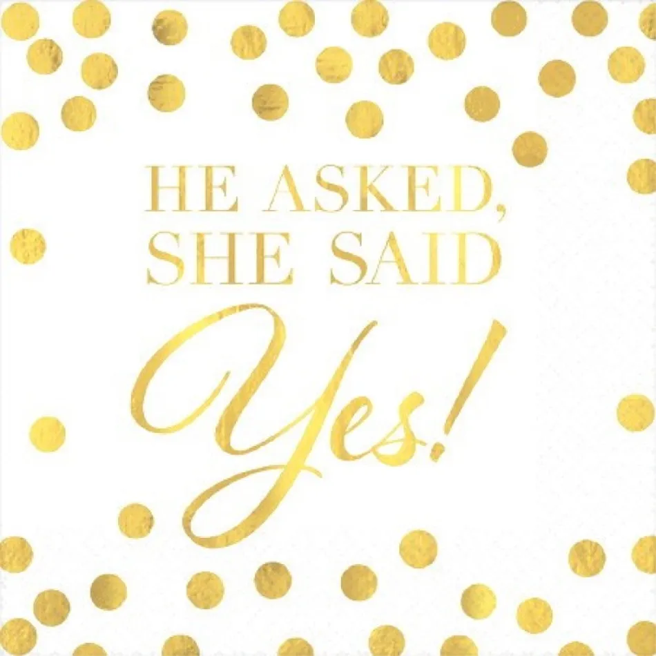 He Asked Beverage Napkins - Foil Hot-Stamped 16pk