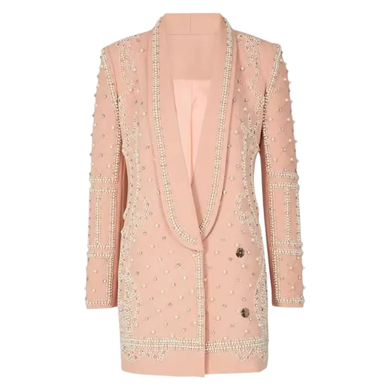 Imara Pearl Embroidered Long Blazer