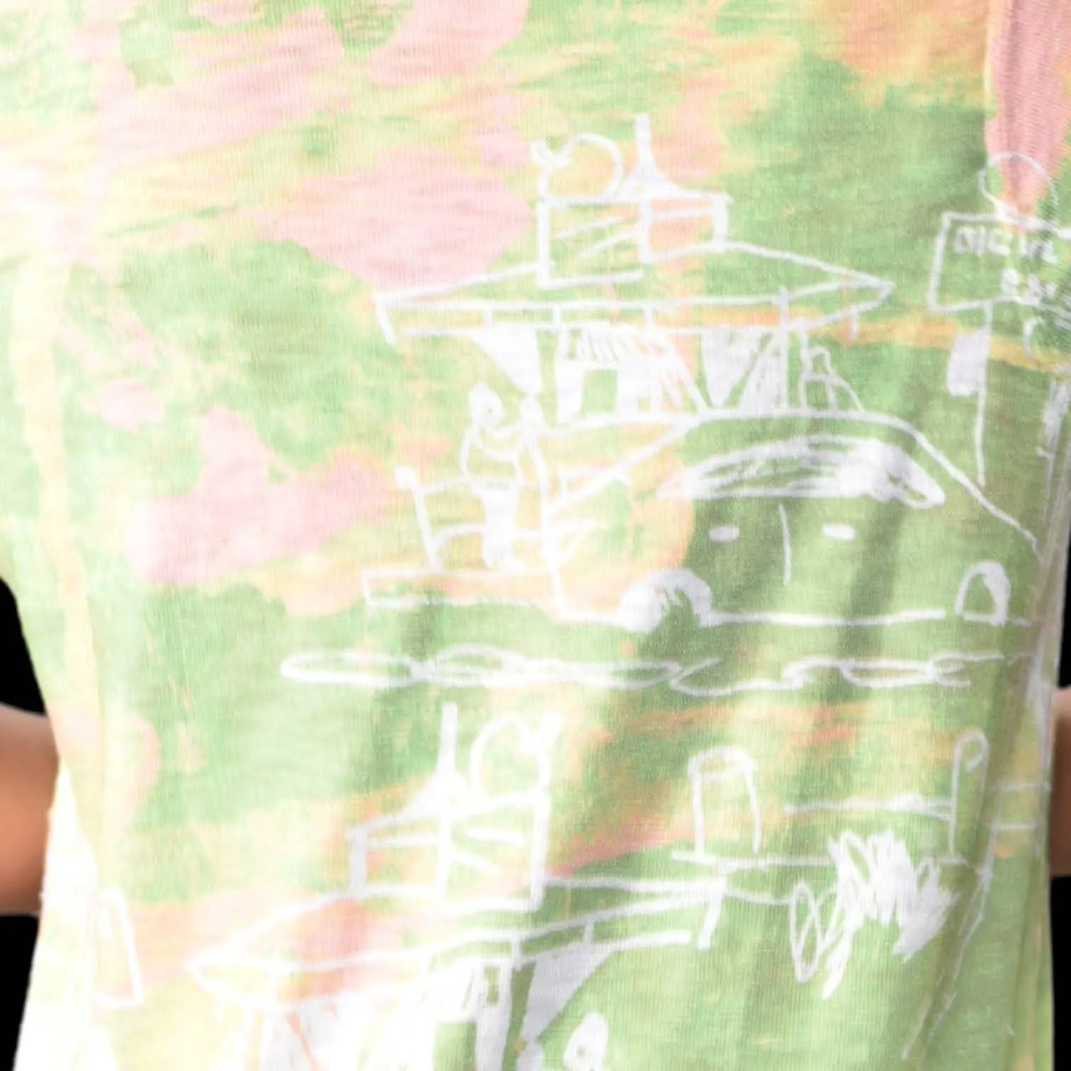 Inoah Lagenlook Dress Jersey Knit Doodles Wearable Art Pastel Tie Dye Size Small