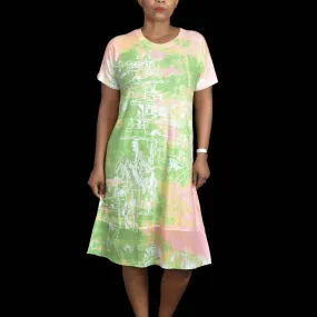 Inoah Lagenlook Dress Jersey Knit Doodles Wearable Art Pastel Tie Dye Size Small