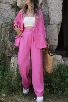 Joskaa Lapel Double-breasted Blazer Long Pants Suits