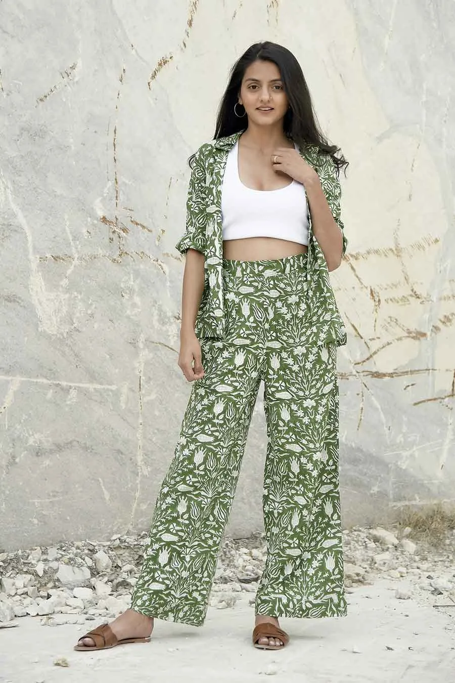 Kazuki Green Handblock Print Co-Ord Set