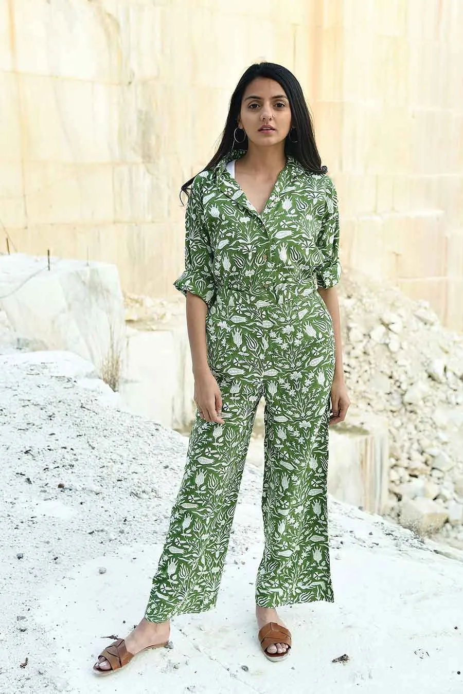 Kazuki Green Handblock Print Co-Ord Set