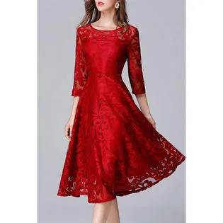 Ketty More Women Round Neck Slim Waist Fashion Dress-KMWDC5087